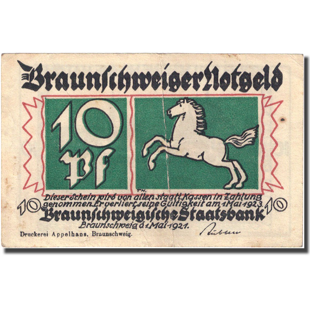 Banconote, Germania, Braunschweig, 10 Pfennig, village, 1921 BB Mehl BRS 24a