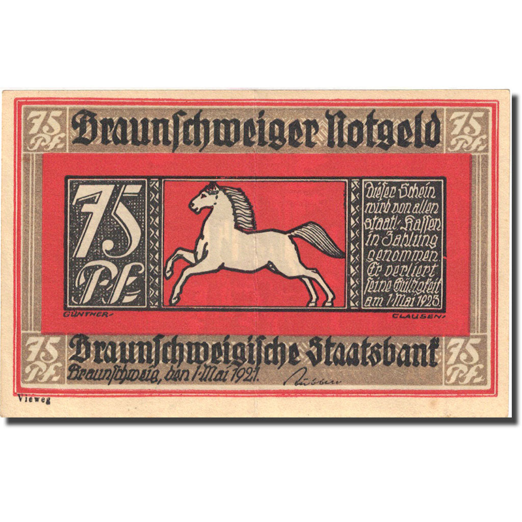 Billete, Alemania, Braunschweig, 75 Pfennig, personnage, 1921 MBC+ Mehl BRS 34a