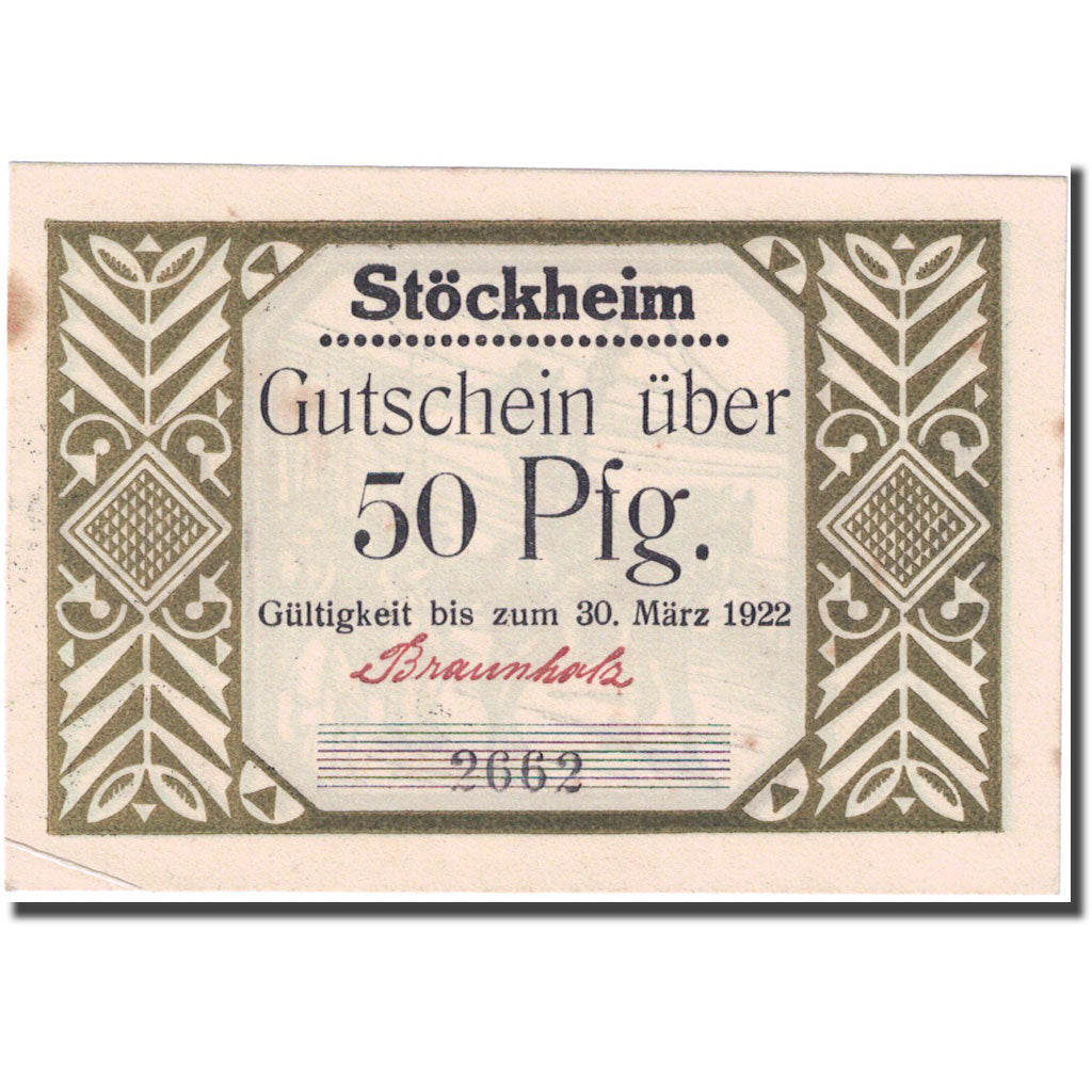 Nota, Alemanha, Stöckheim, 50 Pfennig, personnage 3, 1922 UNC(63) Mehl 1272.2