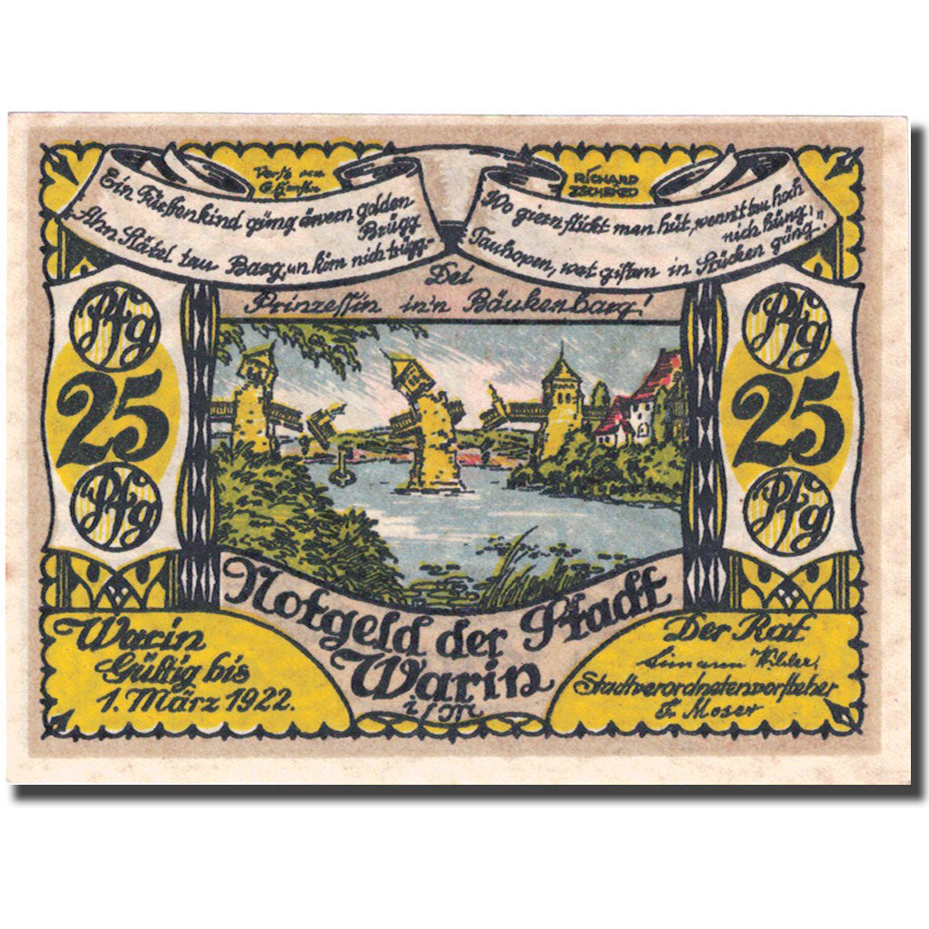Banknote, Germany, Warin, 25 Pfennig, ruine, 1922 UNC(63) Mehl 1378.1a