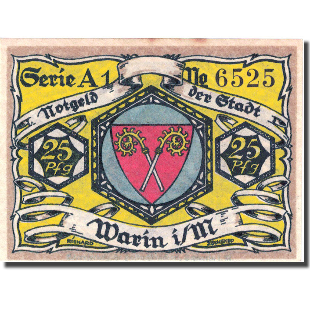 Biljet, Duitsland, Warin, 25 Pfennig, personnage, 1922 SUP Mehl 1378.1a