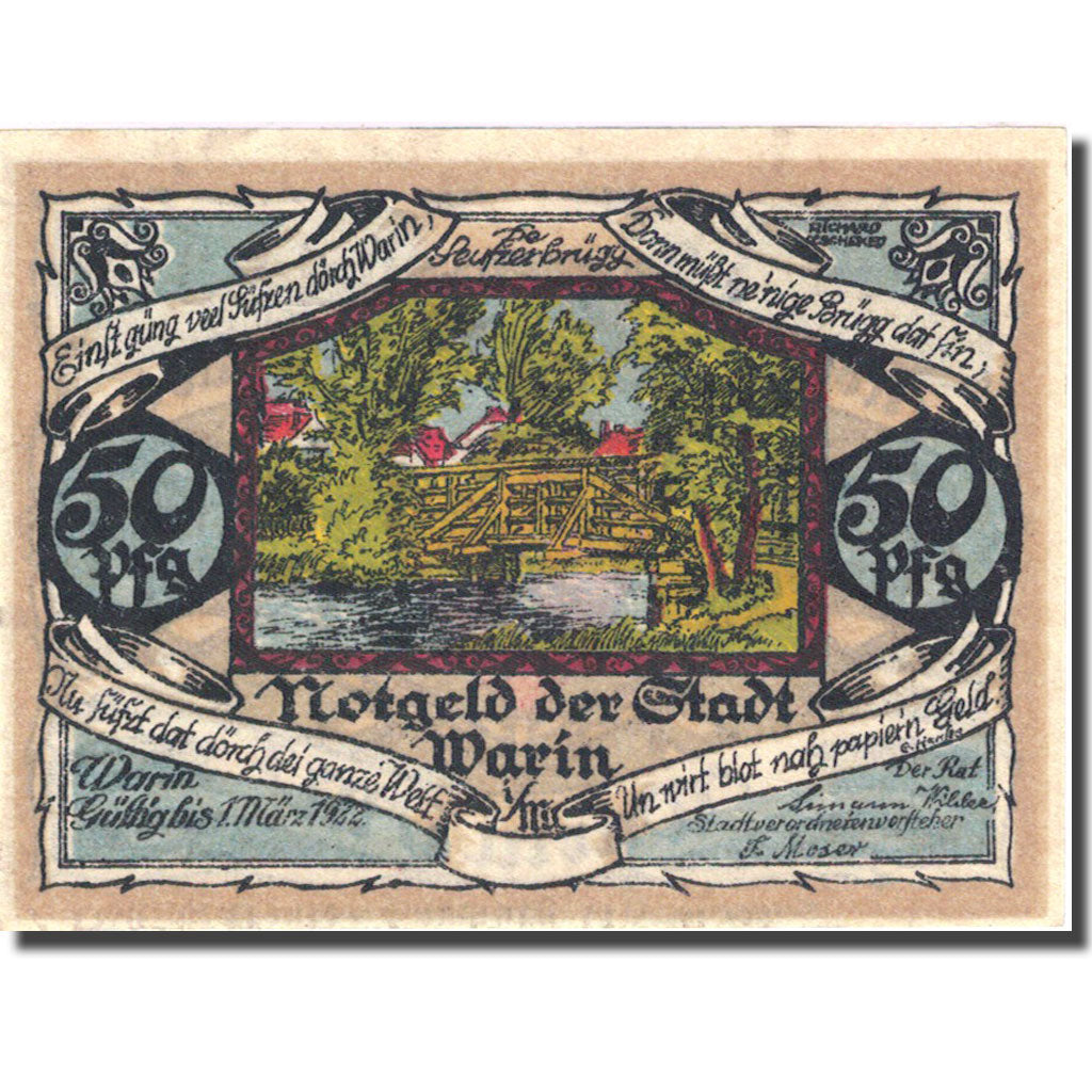 Banknote, Germany, Warin, 50 Pfennig, pont, 1922 UNC(63) Mehl 1378.1a