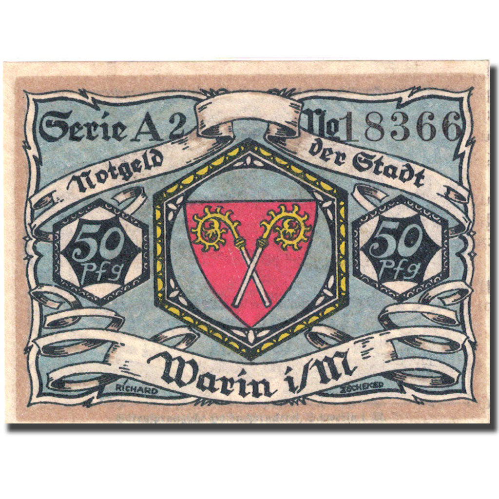 Banknote, Germany, Warin, 50 Pfennig, pont, 1922 UNC(63) Mehl 1378.1a