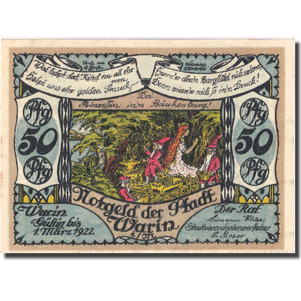 Banknote, Germany, Warin, 50 Pfennig, personnage 1, 1922 UNC(63) Mehl 1378.1a