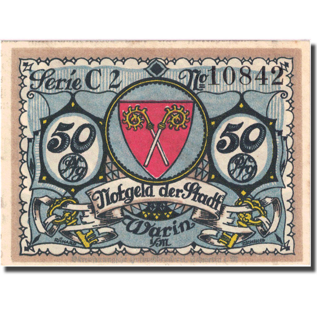 Banknote, Germany, Warin, 50 Pfennig, personnage 1, 1922 UNC(63) Mehl 1378.1a