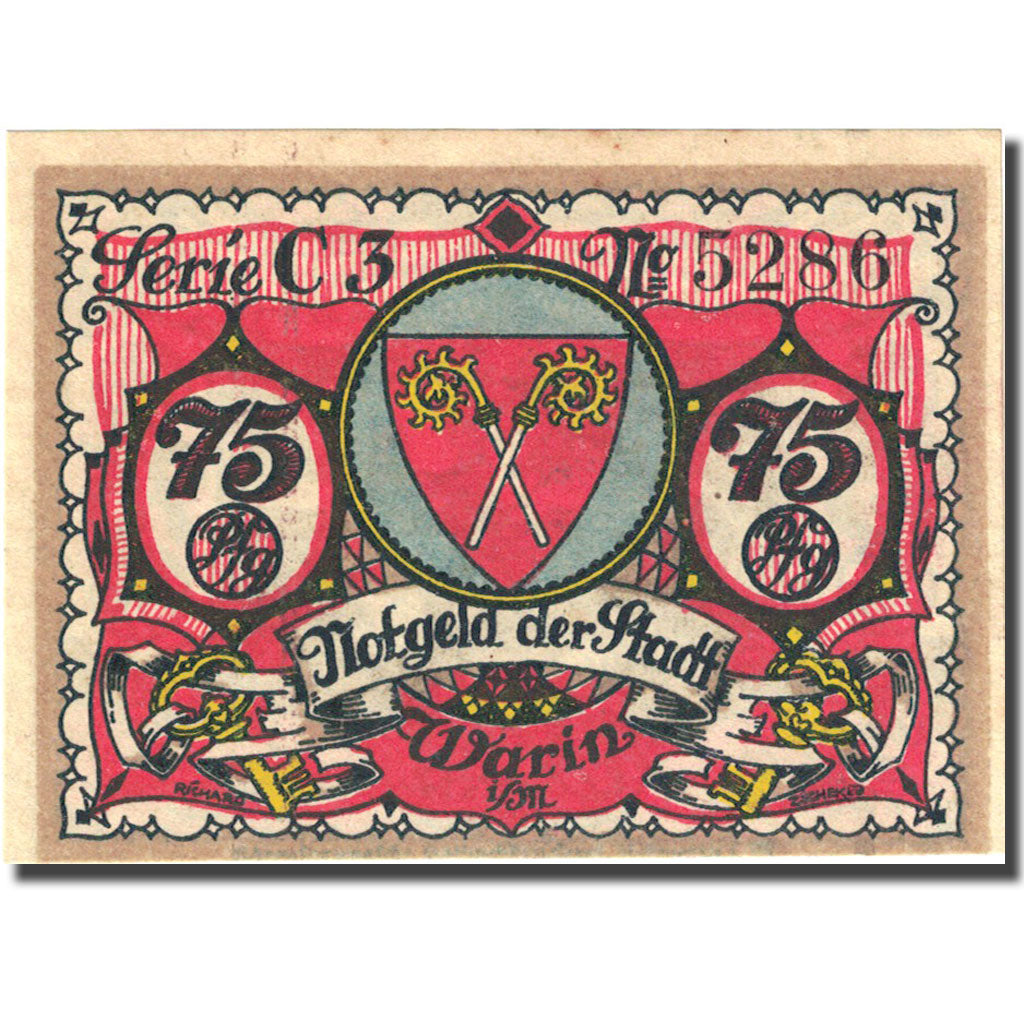 Geldschein, Deutschland, Warin, 75 Pfennig, personnage 2, 1922 VZ+ Mehl 1378.1a