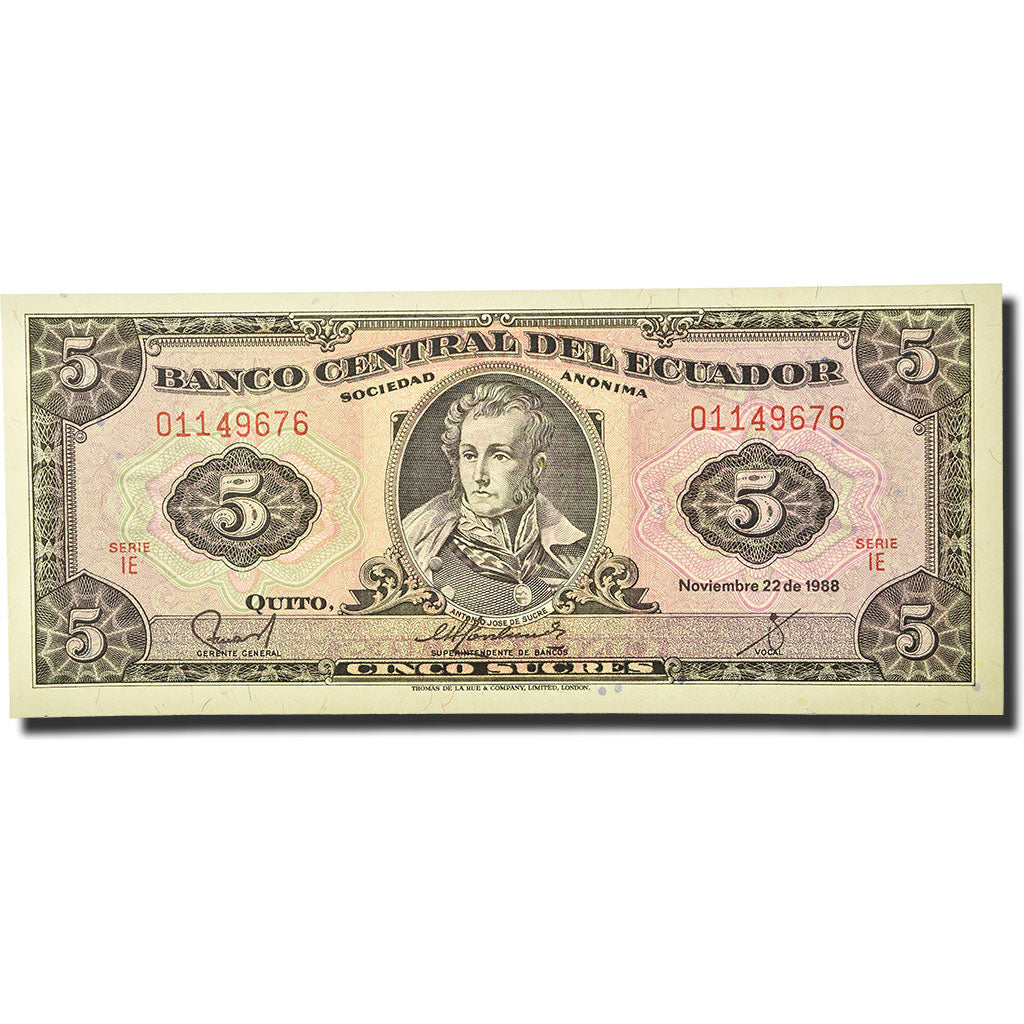 Banknote, Ecuador, 5 Sucres, 1984-1988, 1988-11-22, KM:120A, UNC(65-70)