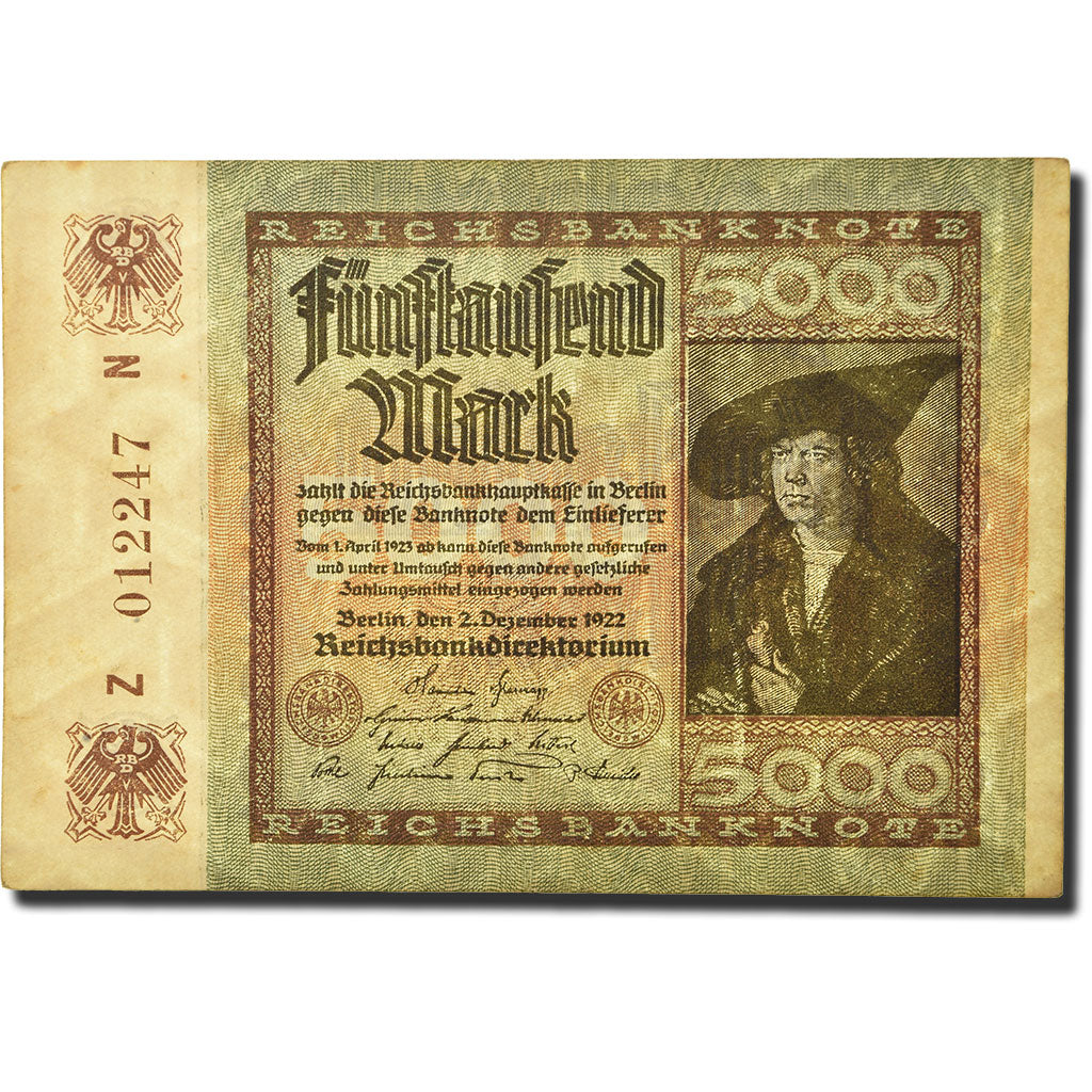 Billete, 5000 Mark, 1922, Alemania, 1922-12-02, KM:81d, MBC+