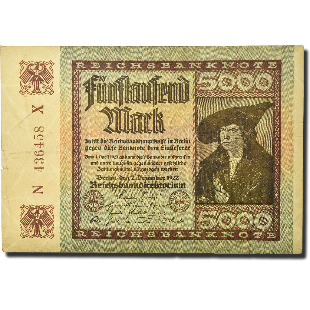 Billete, 5000 Mark, 1922, Alemania, 1922-12-02, KM:81c, BC+