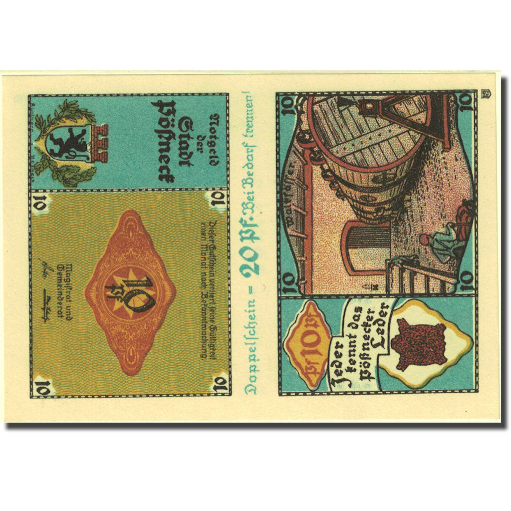 Geldschein, Deutschland, Possneck, 20 Pfennig, personnage 1921, UNZ- Mehl 1066.6
