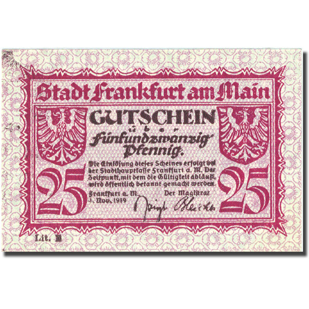 Banconote, Germania, Frankfurt, 25 Pfennig, village 1919-11-01, SPL Mehl F16.2a