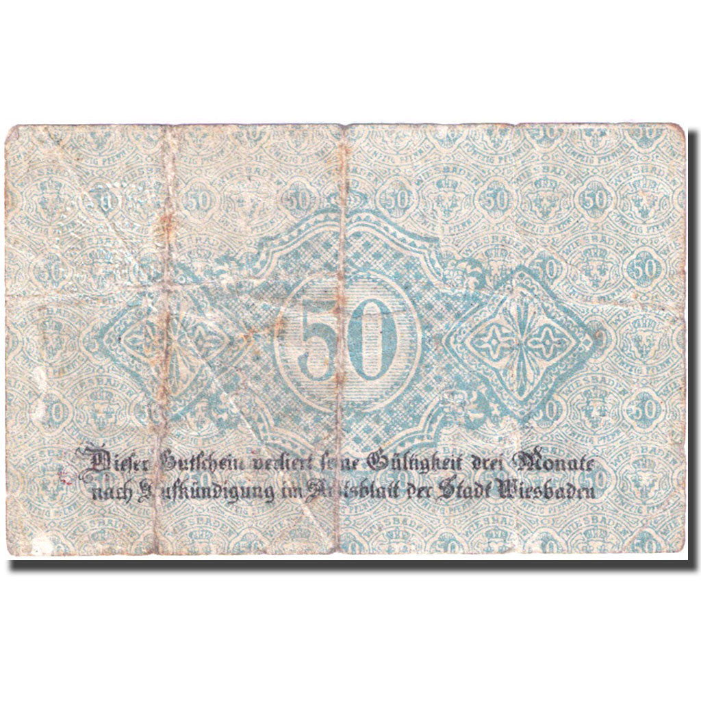 Banconote, Germania, Wiesbaden, 50 Pfennig, valeur faciale, 1918, MB, Mehl:W41.6