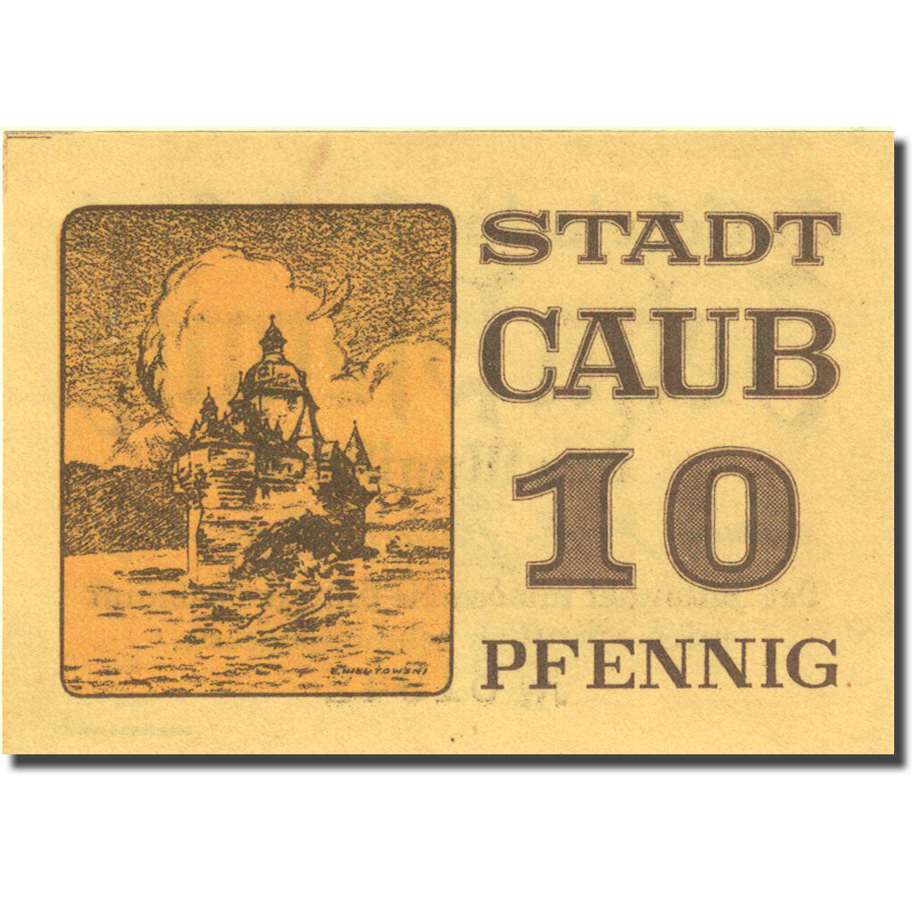 Banknote, Germany, Caub, 10 Pfennig, château, 1920, UNC(63), Mehl:C10.1a