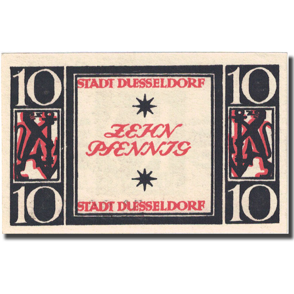 Banknote, Germany, Düsseldorf, 10 Pfennig, Blason, 1921 UNC(63) Mehl D 35.7a