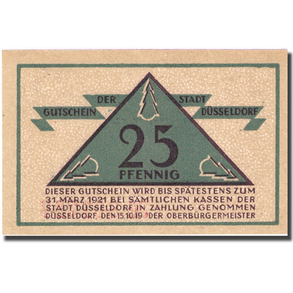 Banknote, Germany, Düsseldorf, 25 Pfennig, Blason 1919-10-15 UNC(63) Mehl D35.4a