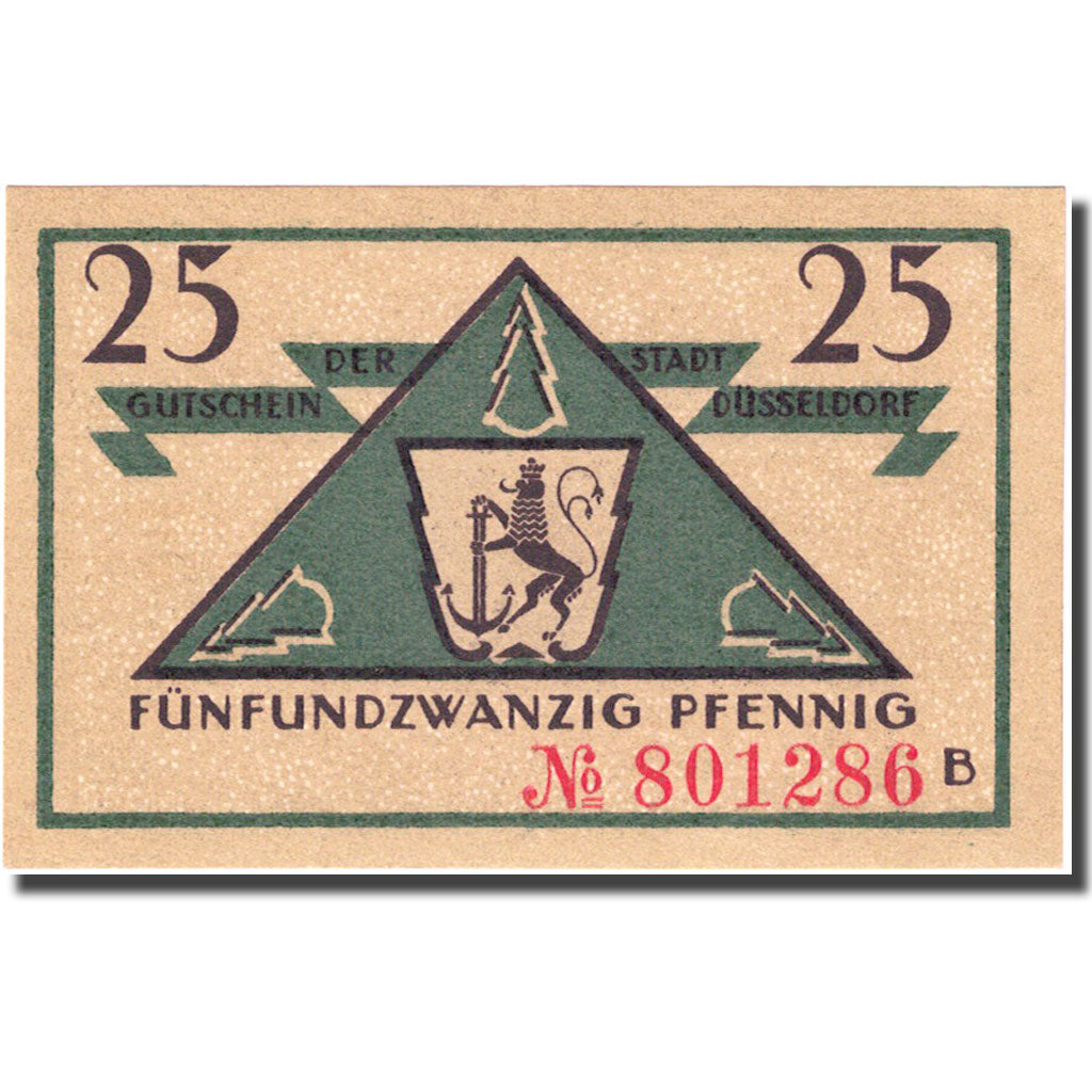 Banknote, Germany, Düsseldorf, 25 Pfennig, Blason 1919-10-15 UNC(63) Mehl D35.4a