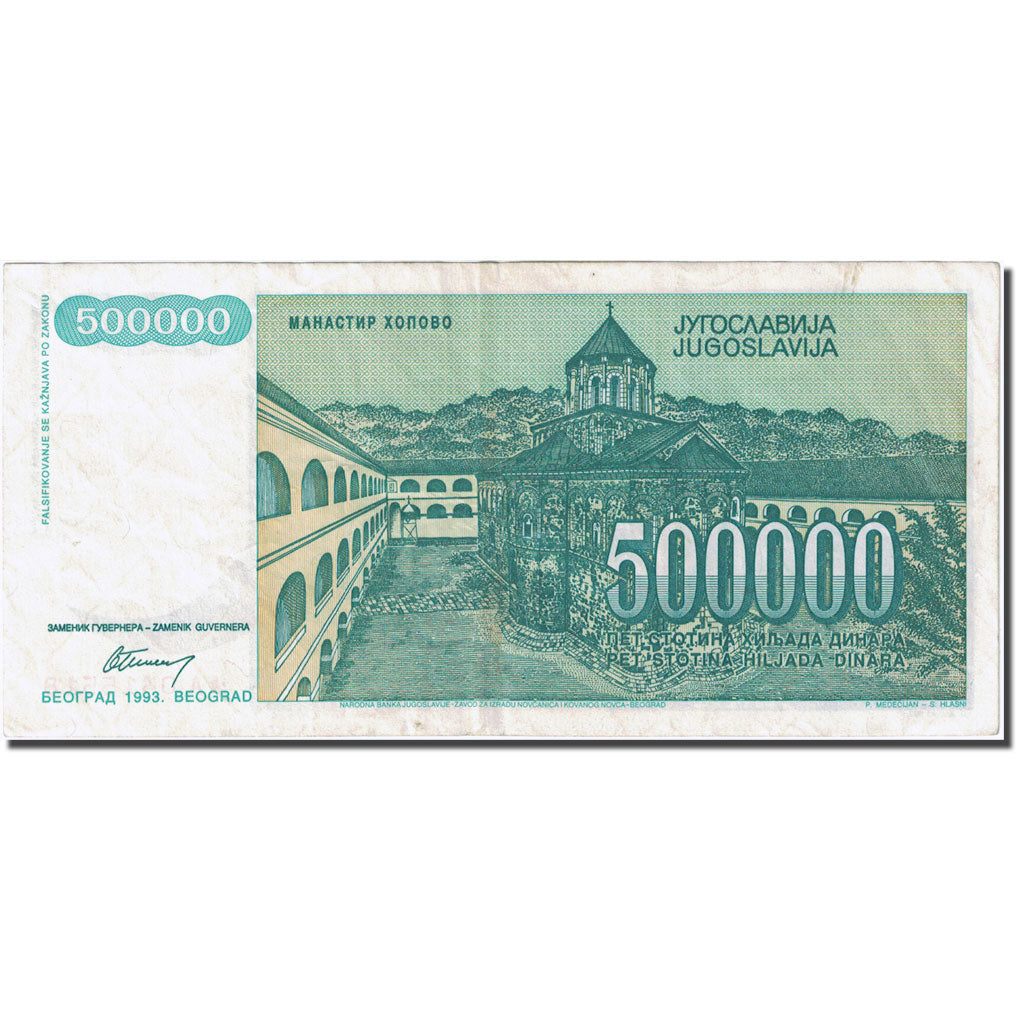 Biljet, Joegoslaviëe, 500,000 Dinara, 1992, 1993, KM:131, TTB
