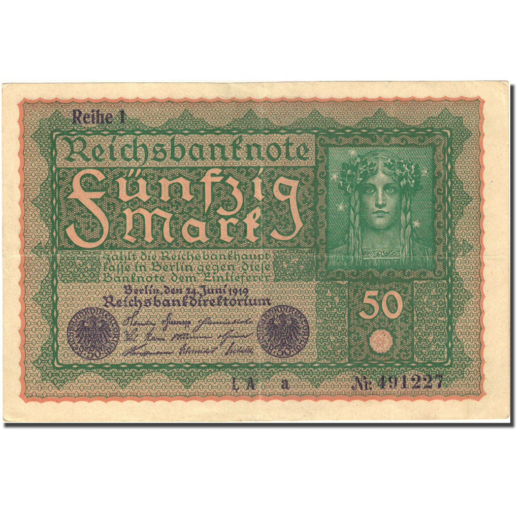 Geldschein, Deutschland, 50 Mark, 1915-1919, 1919-06-24, KM:66, VZ