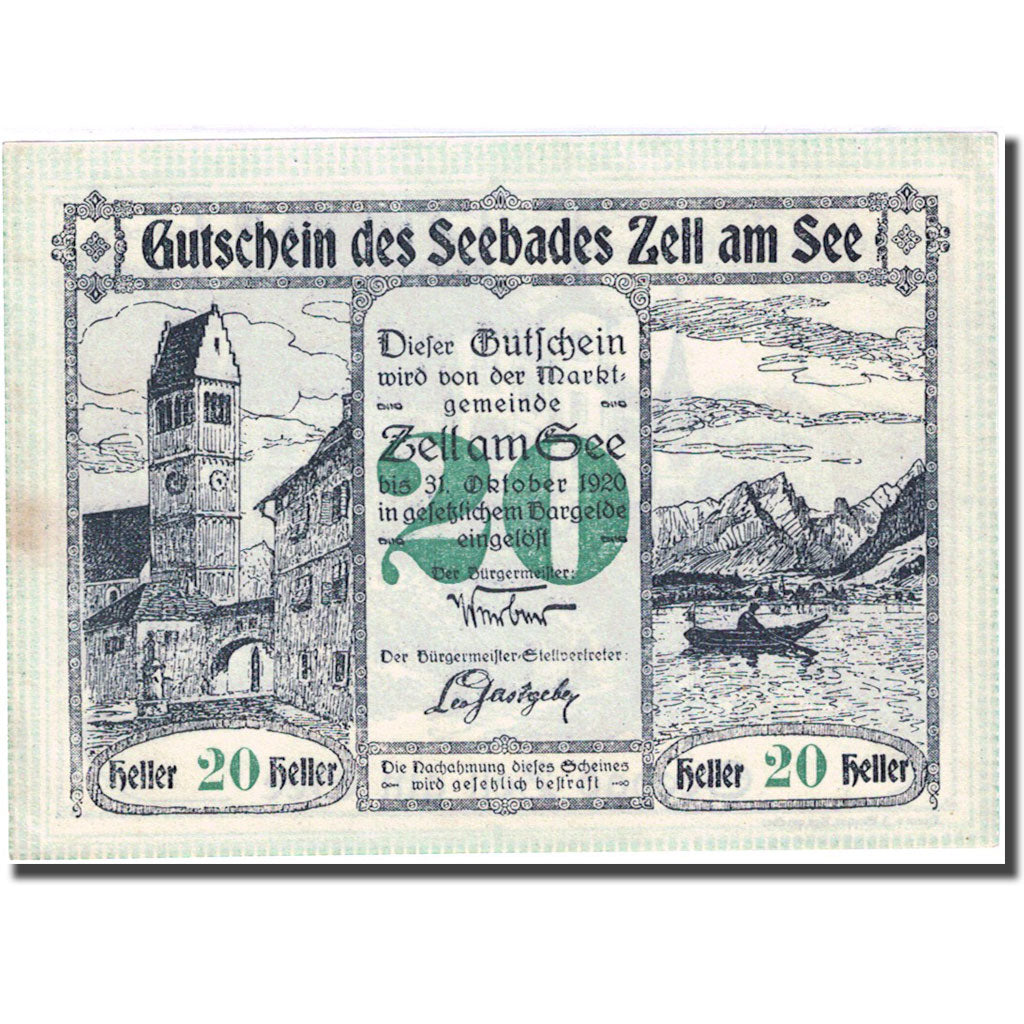 Banknote, Austria, Zell am See, 20 Heller, château, 1920 UNC(63) FS 1270 II