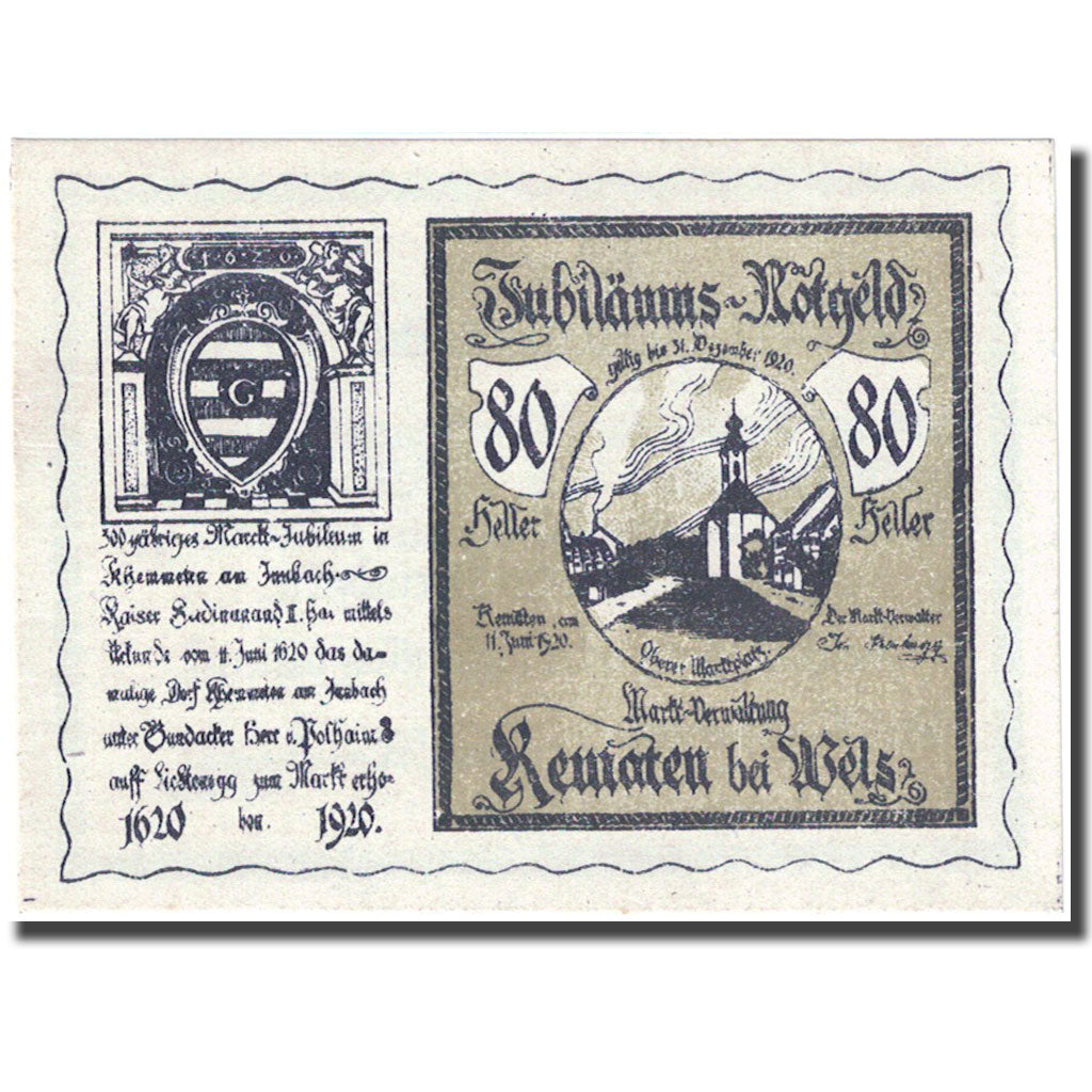 Banconote, Austria, KEMATEN, 80 Heller, Eglise 1921-01-31, SPL, Mehl:FS 432