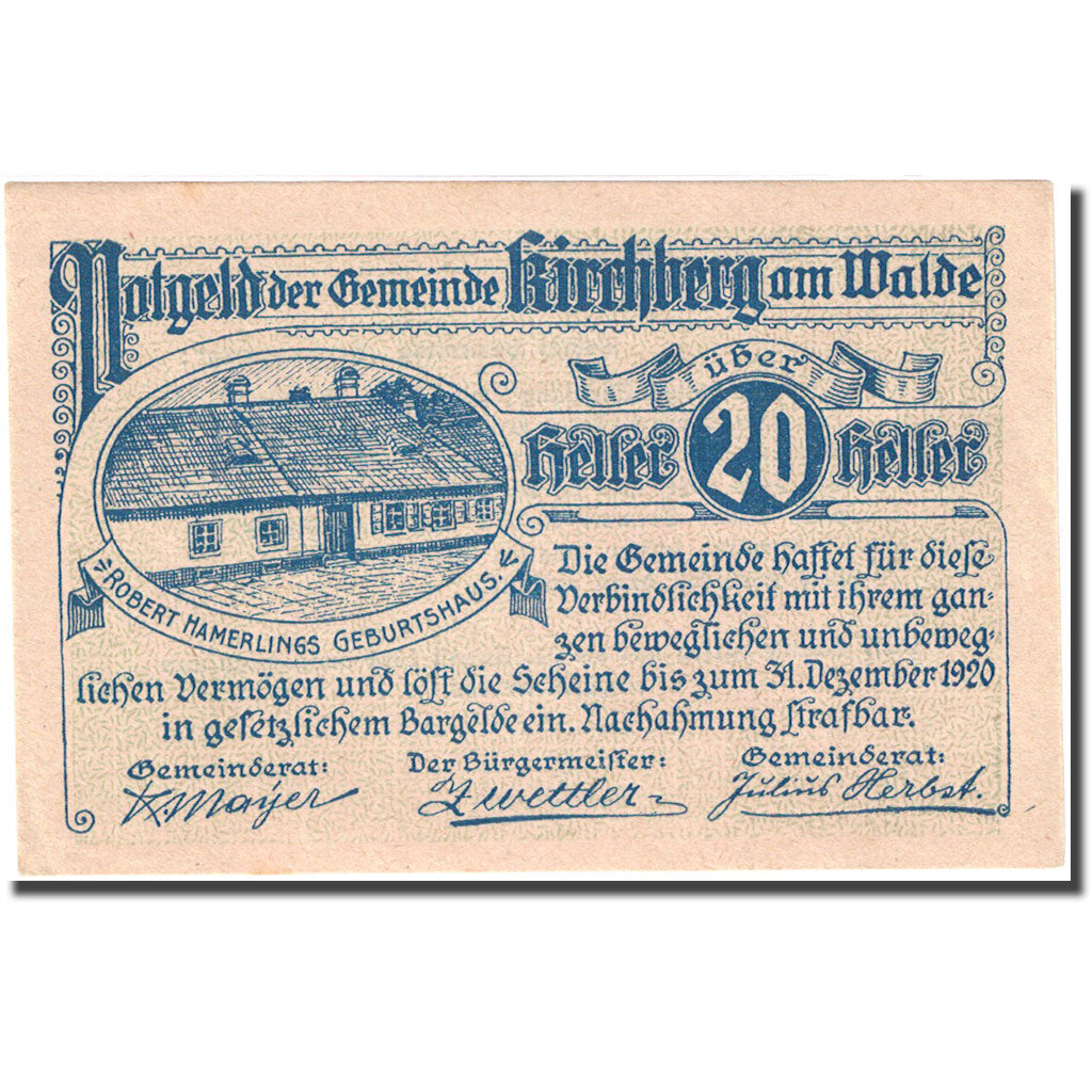 Banknote, Austria, Kirchberg, 20 Heller, ferme, 1920 UNC(63) FS 440a