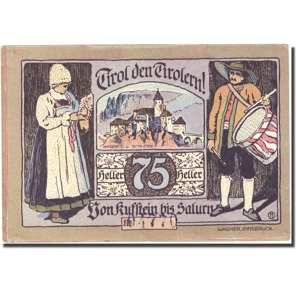 Banknote, Austria, Innsbruck, 75 Heller, aigle 1920-12-31, AU(55-58) FS 412 Ia