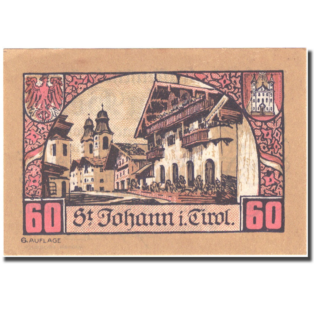 Banknote, Austria St Johann in Tirol, 60 Heller, village 1921 UNC(60-62) FS 898e