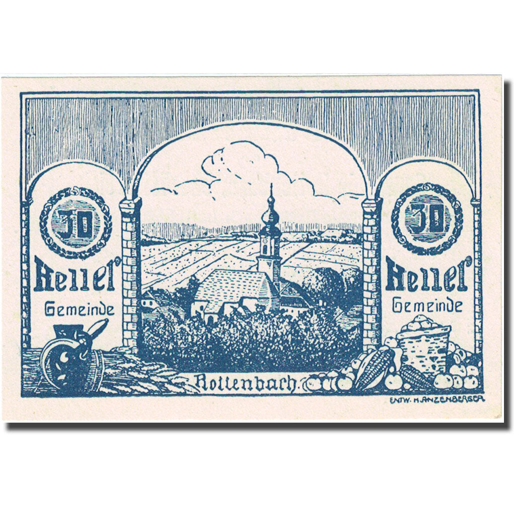 Banknote, Austria, Rottenbach, 30 Heller, Eglise, 1921 UNC(63) FS 851 Ia