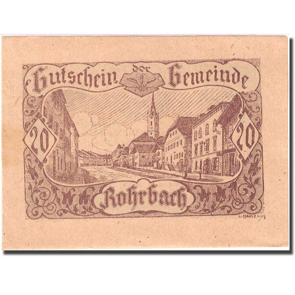 Banconote, Austria, Rohrbach, 20 Heller, village, 1920, 1920-06-25, SPL- FS 841b
