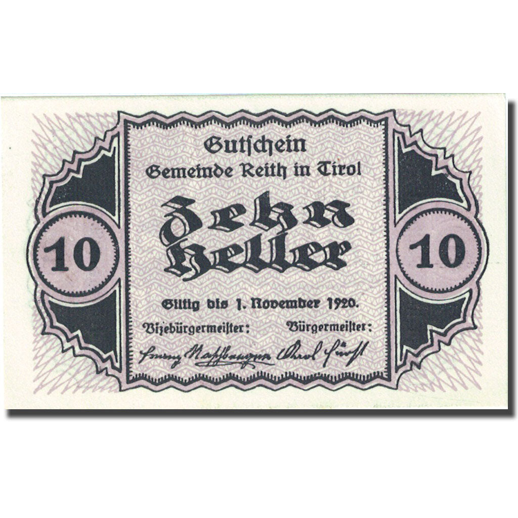 Banknote, Austria, Reith, 10 Heller, village 1920-11-01 UNC(63), Mehl:FS 831a