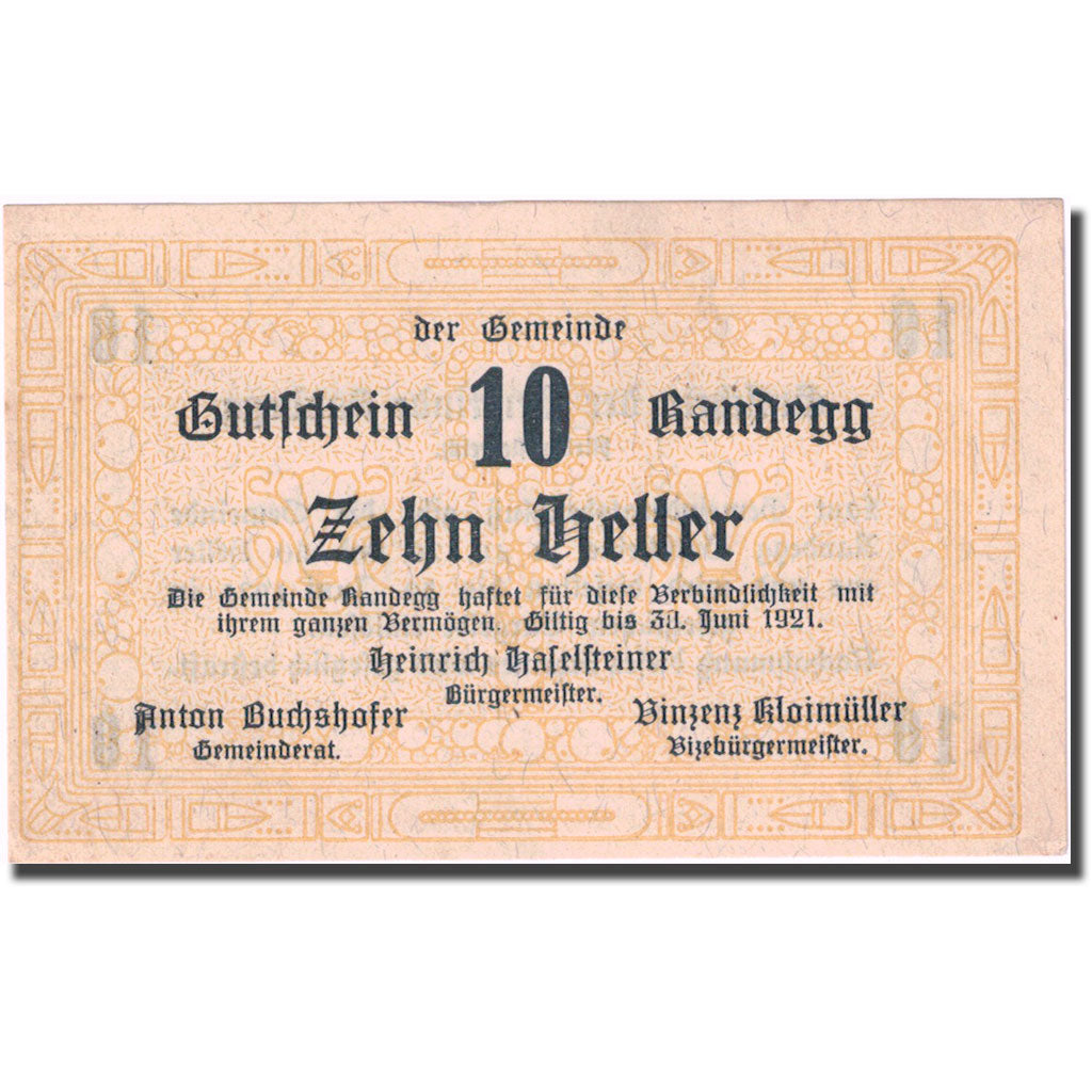 Banknote, Austria, Randegg, 10 Heller, valeur faciale1921-06-30 UNC(63) FS 817