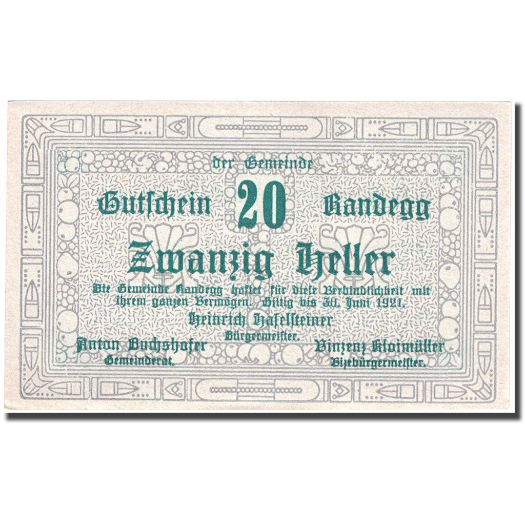 Banknote, Austria, Randegg, 20 Heller, valeur faciale, 1921 UNC(63) FS 817
