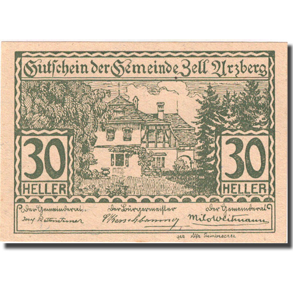 Banknote, Austria, Zell Arzberg, 30 Heller, manoir, 1920 UNC(63) FS 1273a
