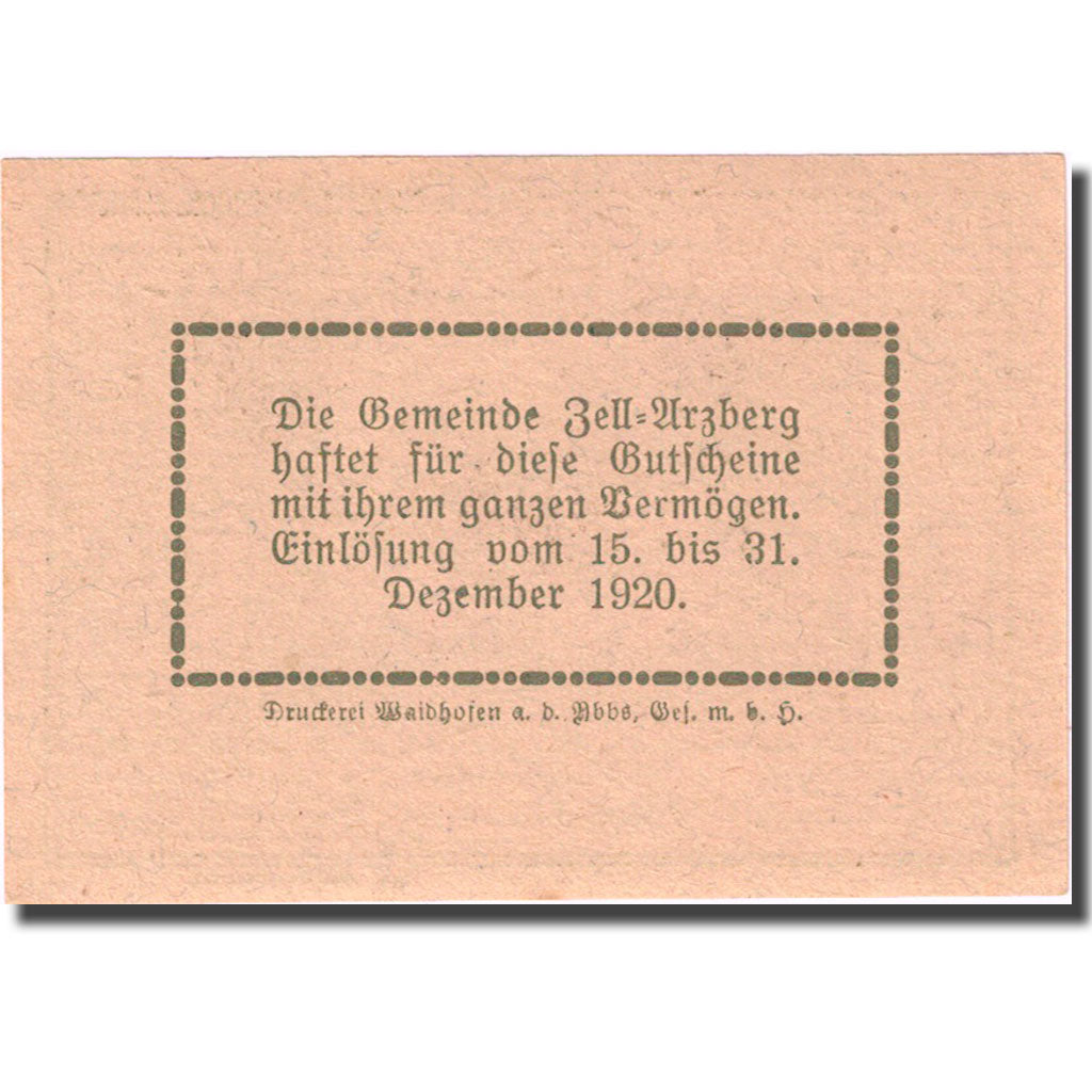 Banknote, Austria, Zell Arzberg, 30 Heller, manoir, 1920 UNC(63) FS 1273a