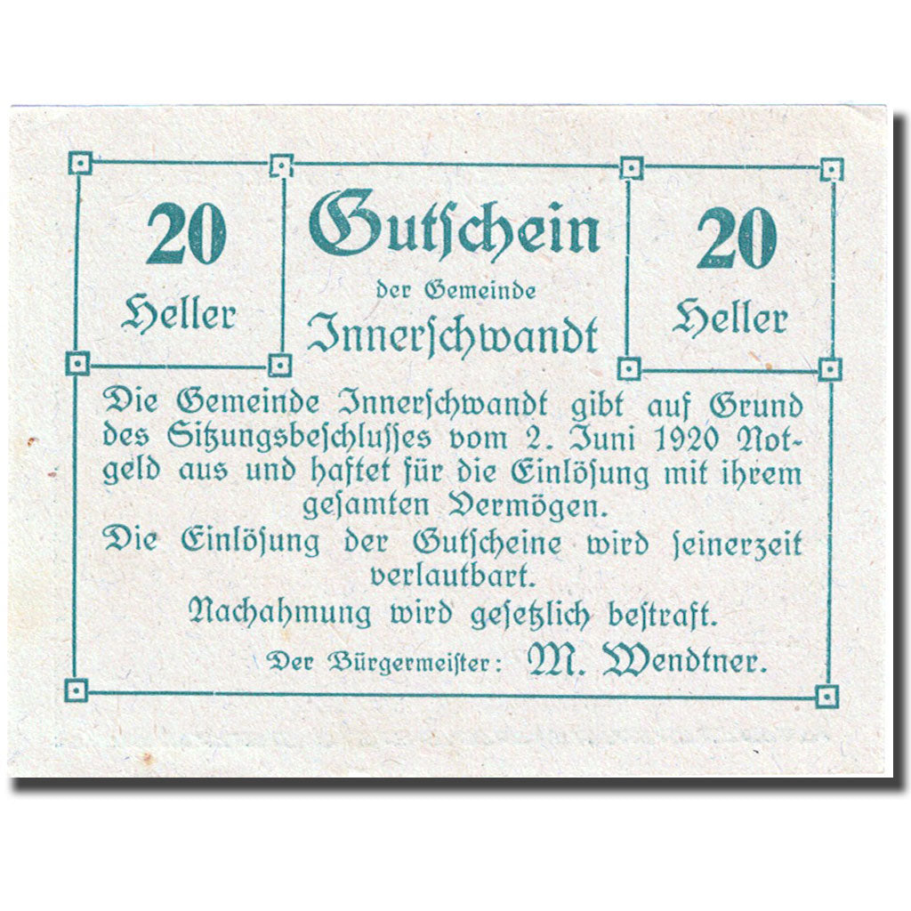 Banknote, Austria, Innerchwandt, 20 Heller, chalet 1920-06-02 UNC(63) FS 408