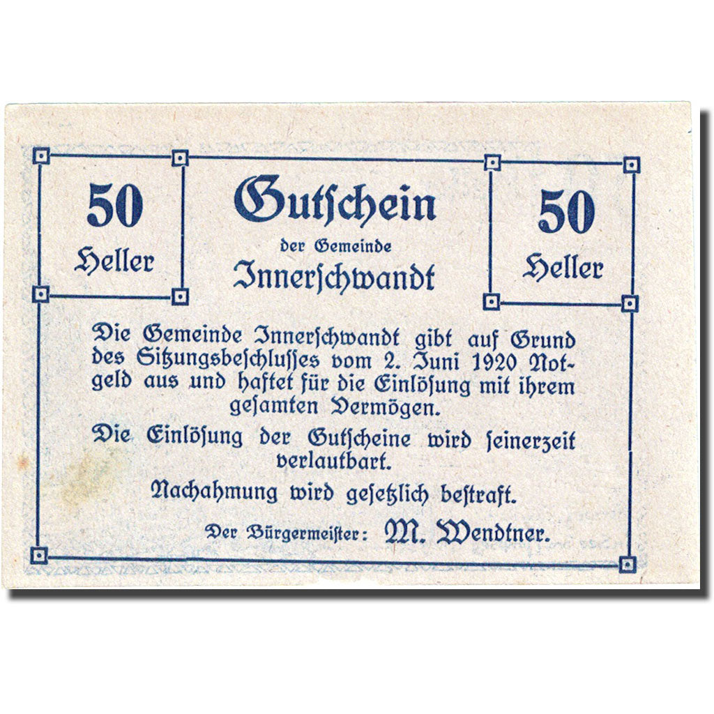 Banknote, Austria, Innerschwand, 50 Heller lac 1920-06-02 UNC(63) FS 408