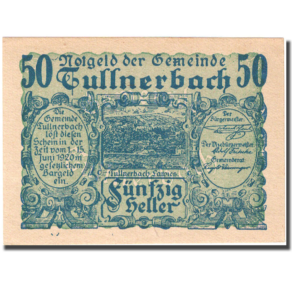 Banknote, Austria, Tullnerbach, 50 Heller, paysage, 1920 UNC(63) FS 1084