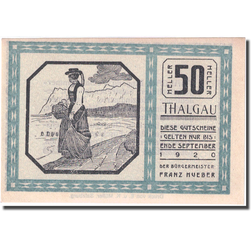 Banknote, Austria, Thalgau, 50 Heller, personnage 1920-09-01 UNC(63) FS 1065a