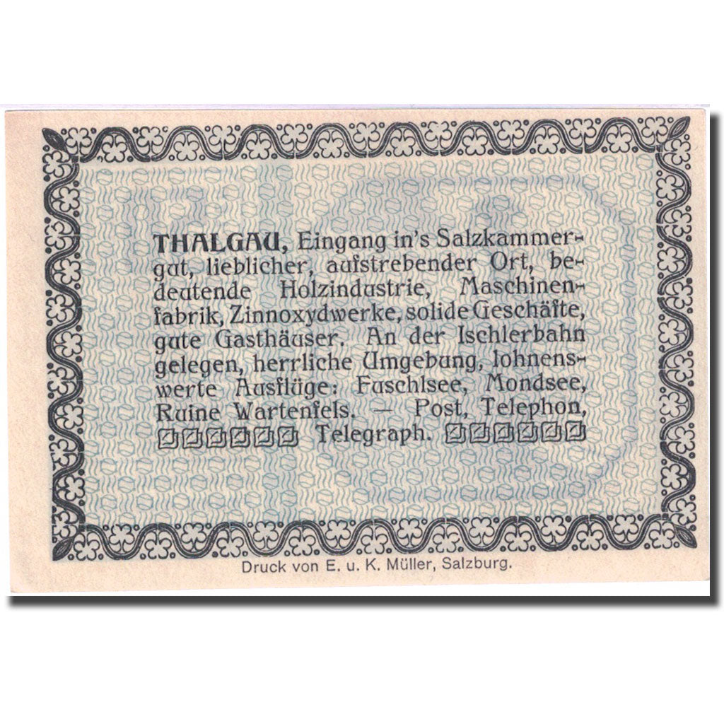 Banknote, Austria, Thalgau, 50 Heller, personnage 1920-09-01 UNC(63) FS 1065a