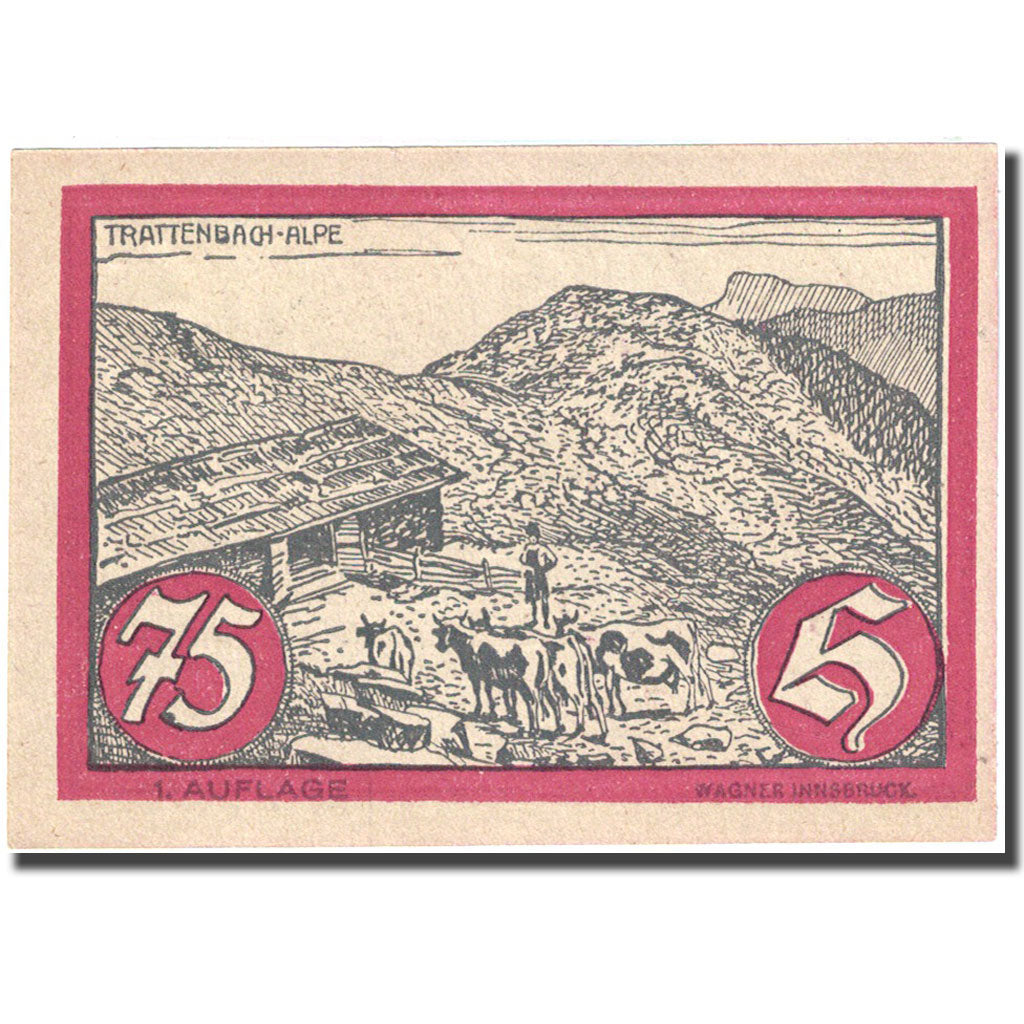 Banknote, Austria, Jochberg, 75 Heller, alpiniste 1921-01-31 UNC(63) FS 419b