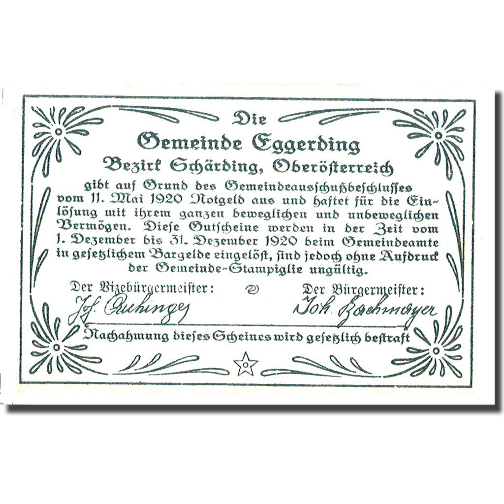 Banknote, Austria, Eggerding, 20 Heller, village 1920-12-31 UNC(60-62) FS 166a