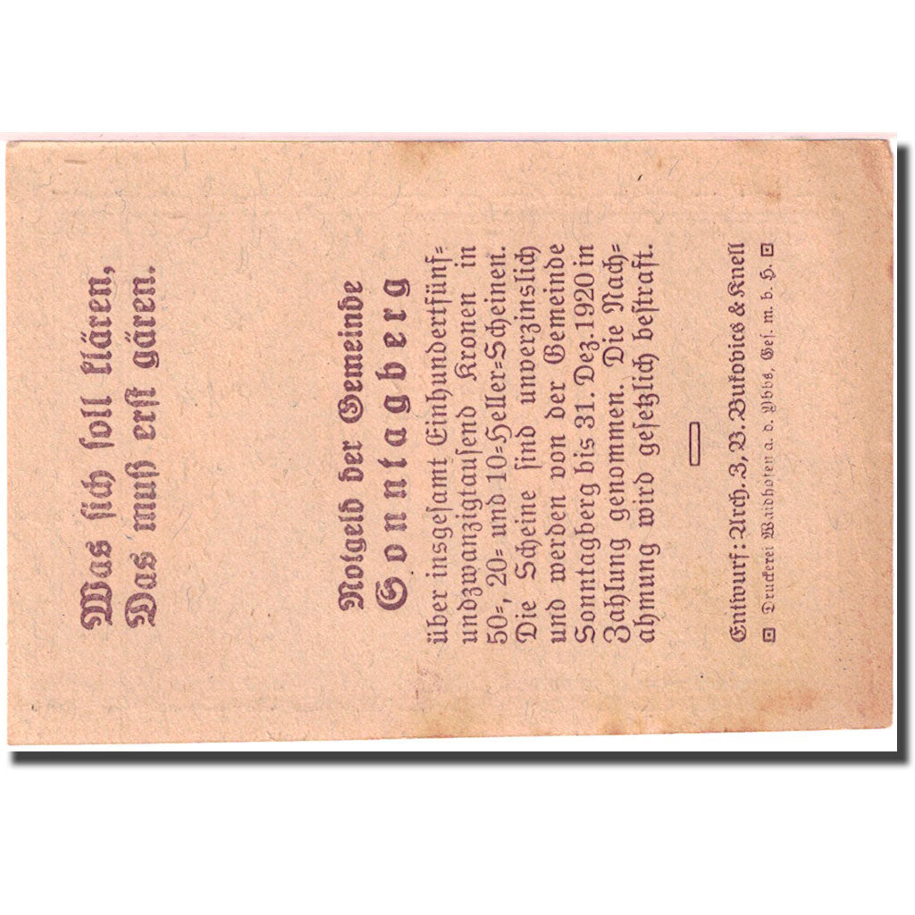 Banconote, Austria, Sonntagberg, 10 Heller, Usine 1920-12-31, SPL- FS 1005a