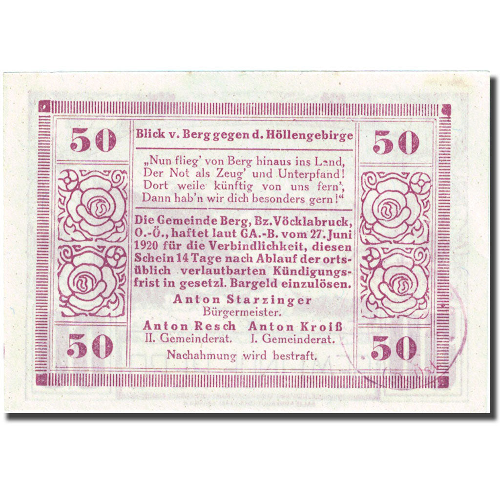 Banknote, Austria, Berg, 50 Heller, montagne 1920-06-27 AU(55-58) FS 81a