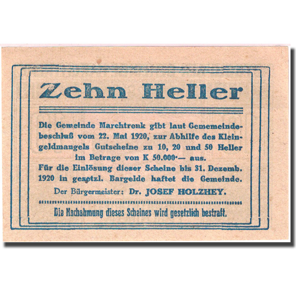 Banknote, Austria, marchtrenk, 10 Heller, table 1920-12-31 UNC(63) FS 581b