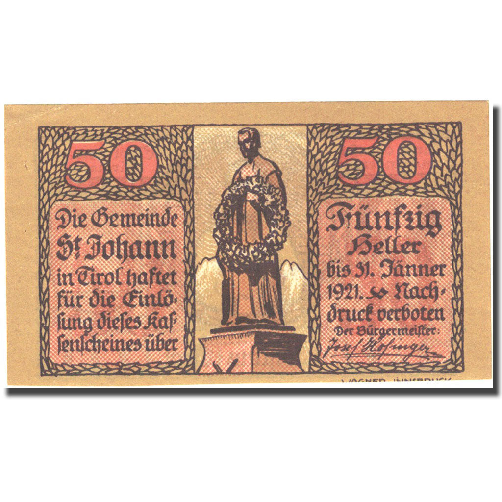 Banknote, Austria, St Johann, 50 Heller, Blason 1921-01-31, UNC(63) FS 898a