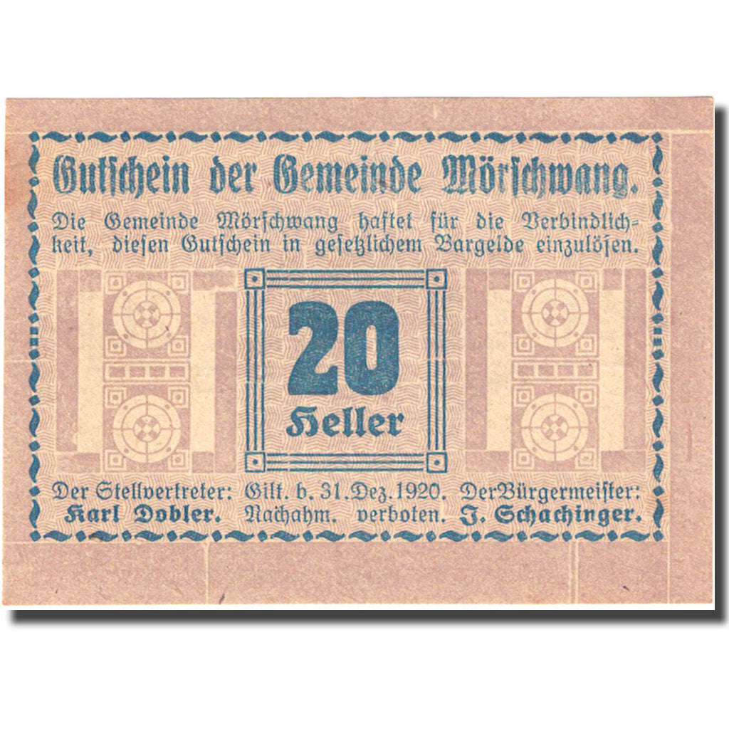 Banknote, Austria, Morschwang, 20 Heller, valeur faciale, 1920 UNC(63) FS 629b