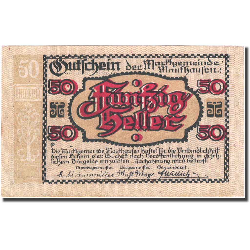 Banknote, Austria, Mauthausen, 50 Heller, château, 1920 UNC(60-62) FS 601Ia