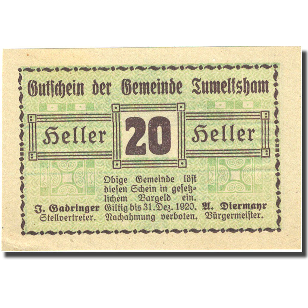 Banknote, Austria, Tumeltsham, 20 Heller, valeur faciale, 1920 UNC(63) FS 1085Ia