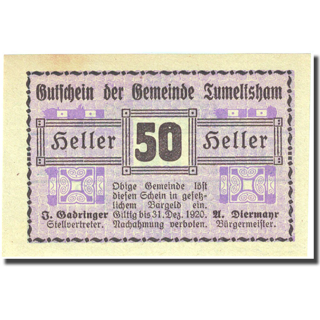 Banconote, Austria, Tumeltsham, 50 Heller, valeur faciale, 1920 SPL FS 1085Ic