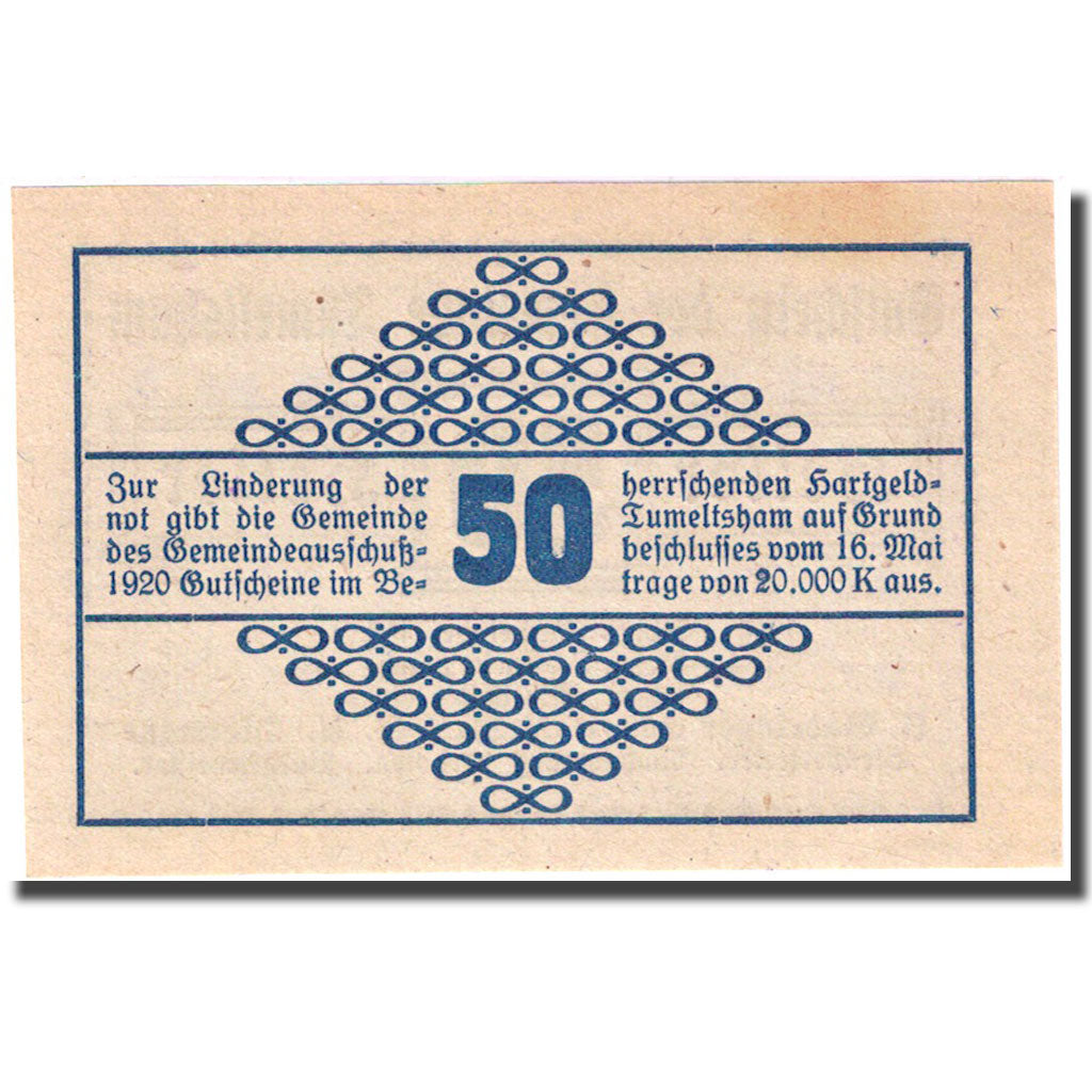 Banconote, Austria, Tumeltsham, 50 Heller, valeur faciale, 1920 SPL FS 1085Ic